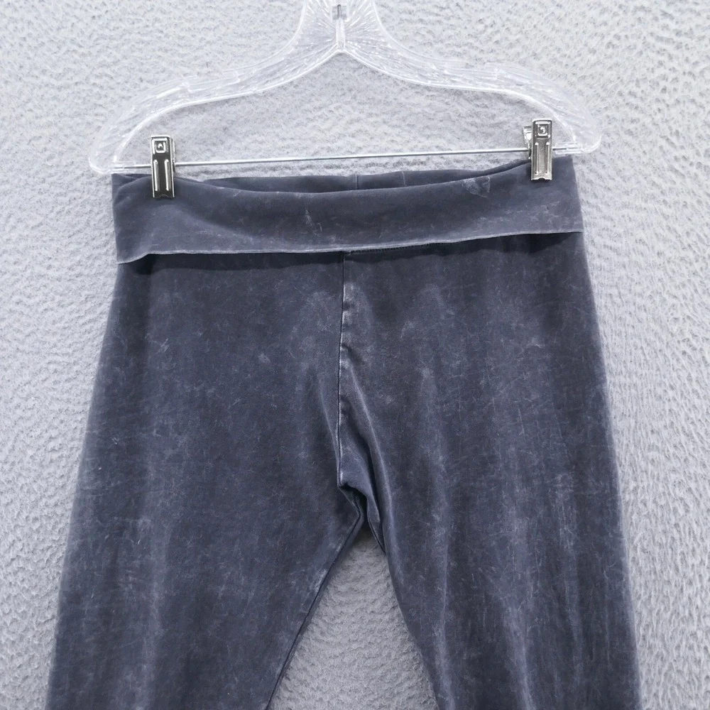 TParty Women Charcoal Mineral Wash Fold Over Waistband Yoga Leggings Size L